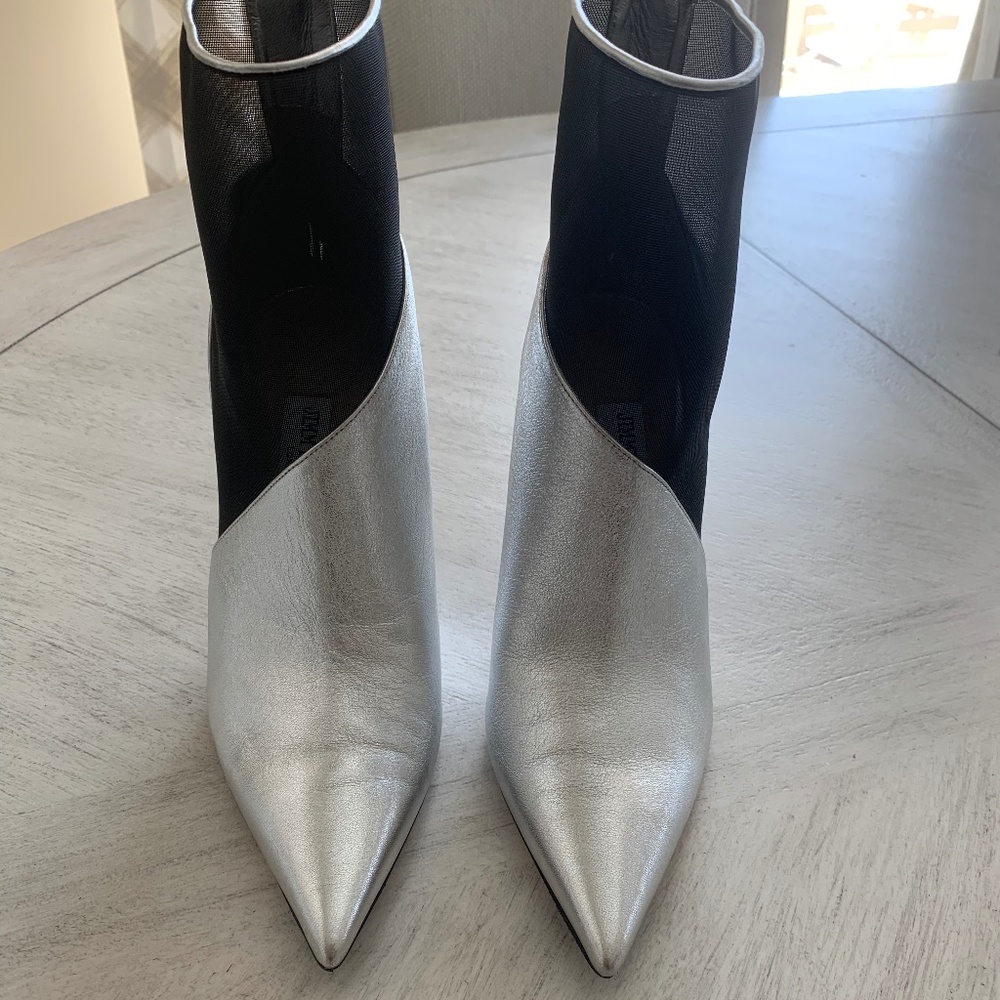 Jimmy Choo Silver/Black Leather/Mesh Booties sz 39